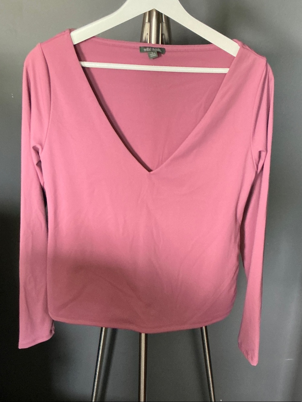 Rose Pink Long Sleeve V-Neck Top
